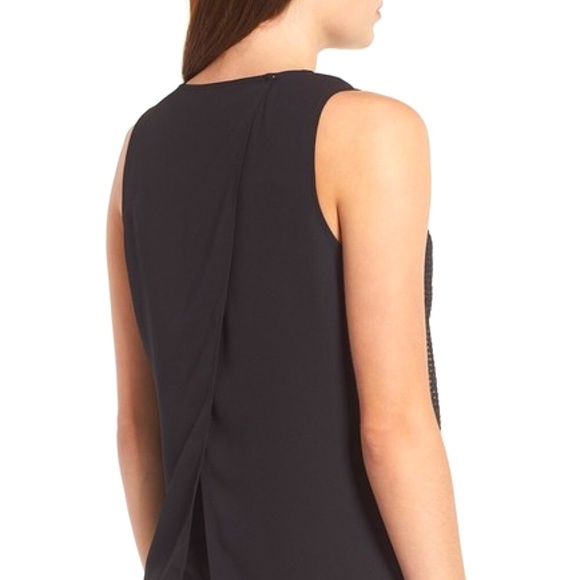 Trouve Sleeveless Black Formal Tank Top w/ Sheer Mesh Overlay, S - Picture 1 of 9
